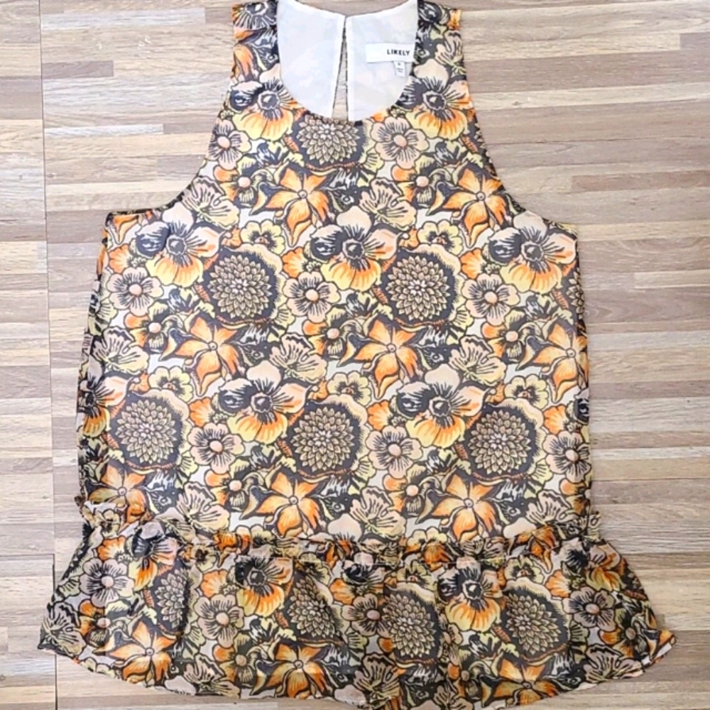 LIKELY Floral Chiffon Ruffled Blouse Top